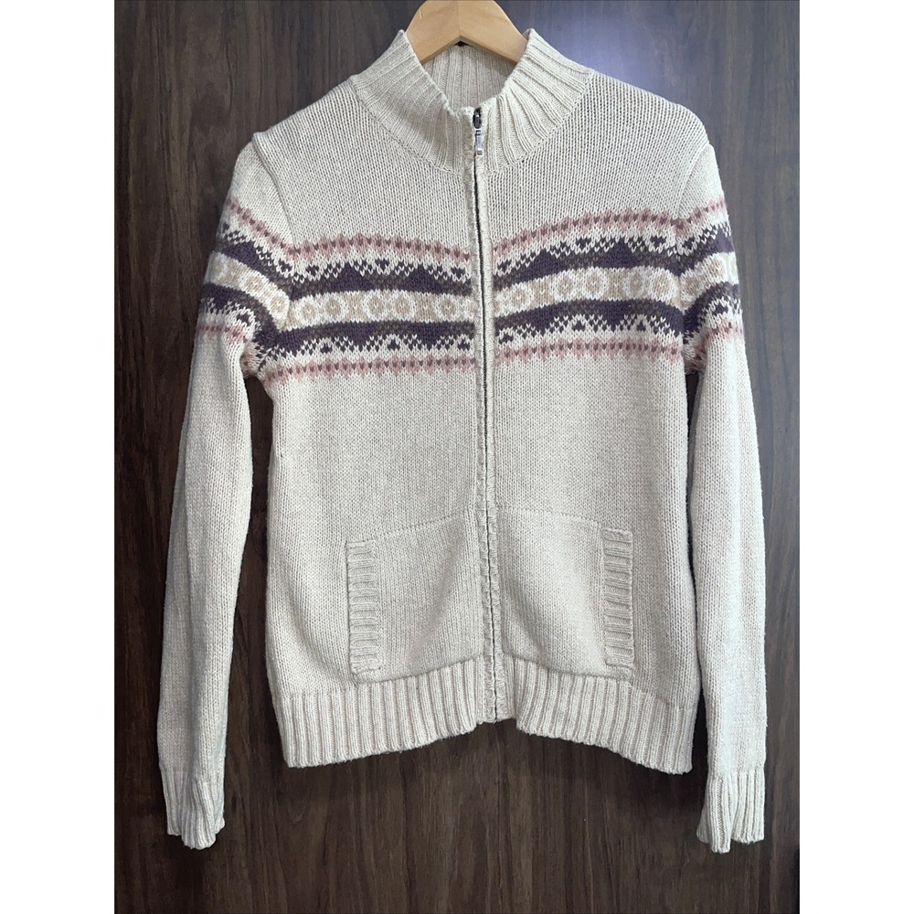 Vintage L.L. Bean Women's Zip Cardigan Sweater Lamb's Wool Blend Size Medium